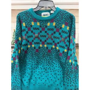 vtg henri valdise geometric print sweater large